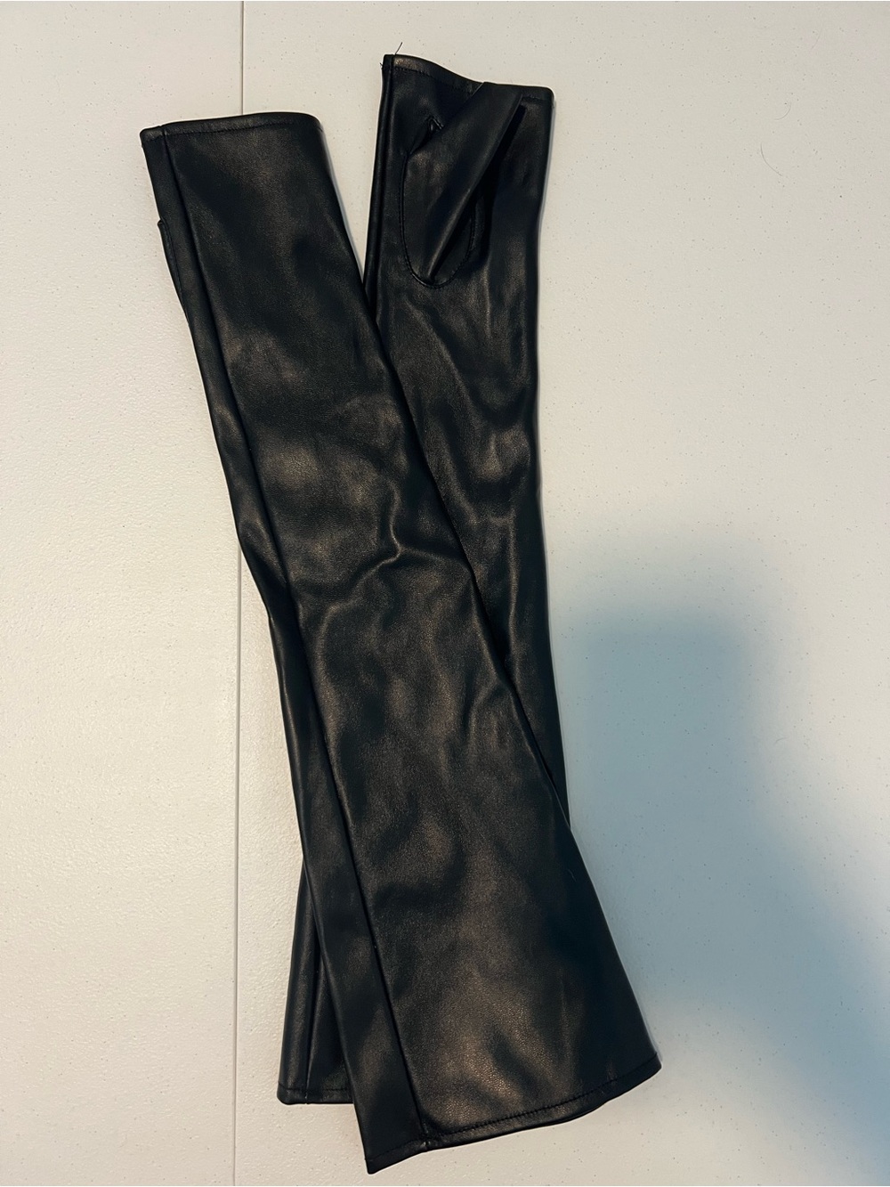 Black Faux Leather Long Gloves - Women